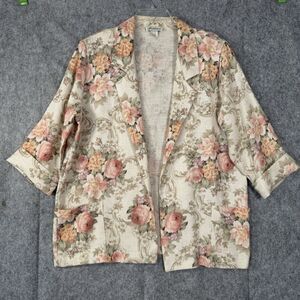 Vintage Joanna Blazer Womens Large Flax Blend Floral‎ 80s 90s Cottagecore